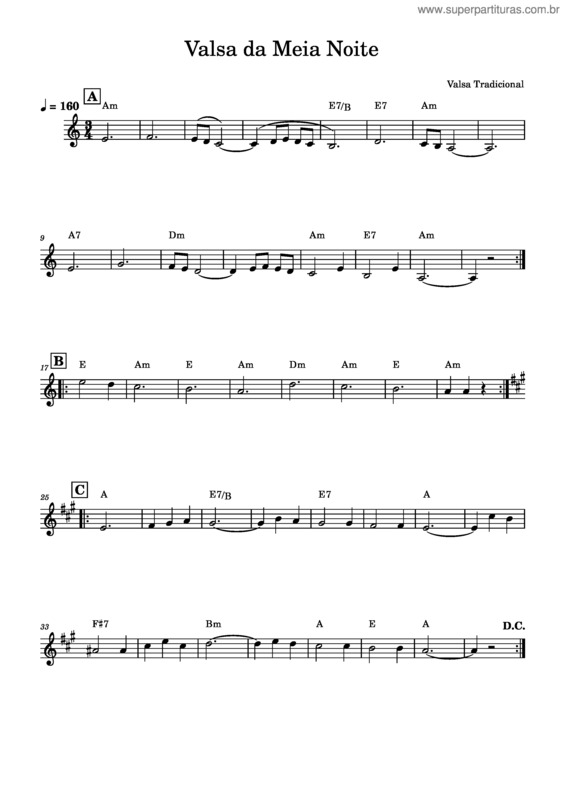 Partitura da música Valsa Da Meia Noite – Tradicional