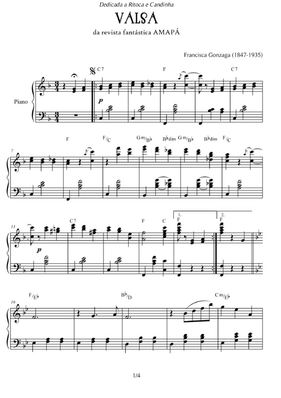 Partitura da música Valsa da Revista Fantástica Amapá