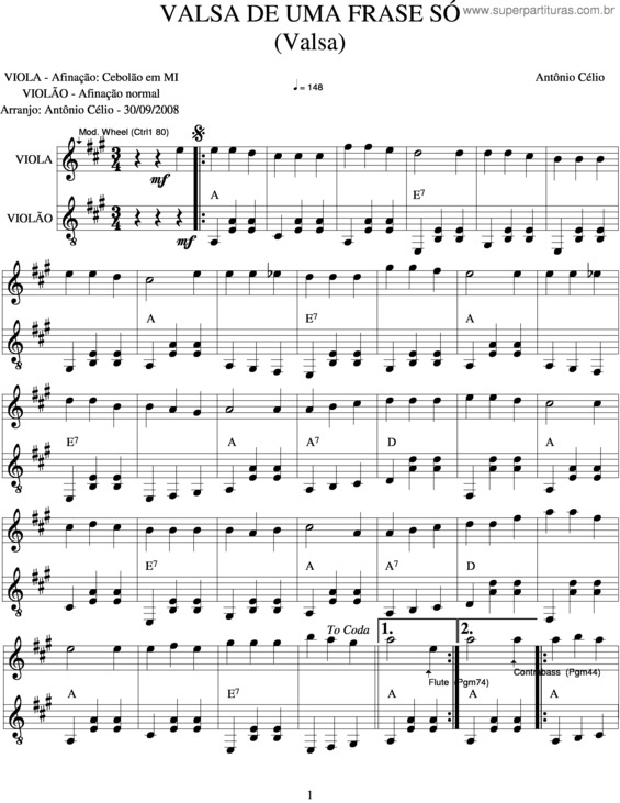 Partitura da música Valsa De Uma Frase Só
