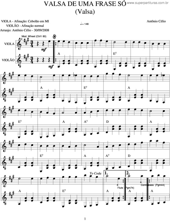 Partitura da música Valsa De Uma Frase Só