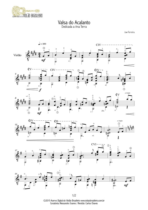 Partitura da música Valsa do Acalanto