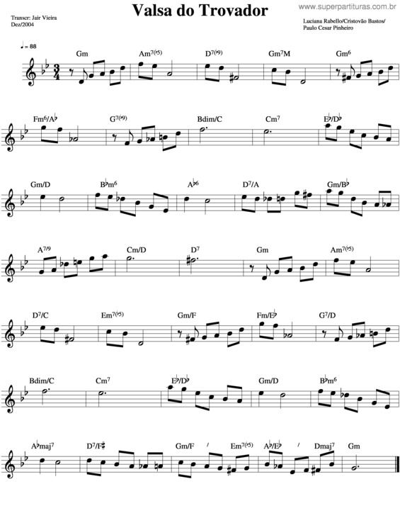 Partitura da música Valsa Do Trovador