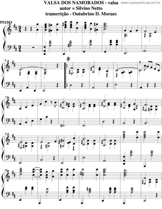 Partitura da música Valsa Dos Namorados v.2