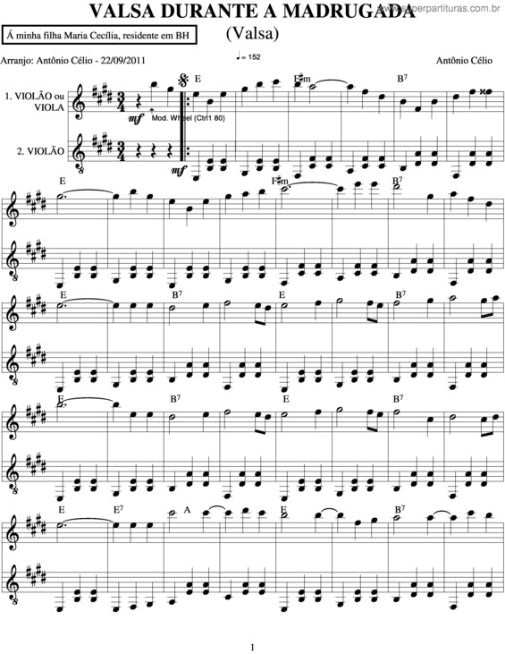 Partitura da música Valsa Durante A Madrugada