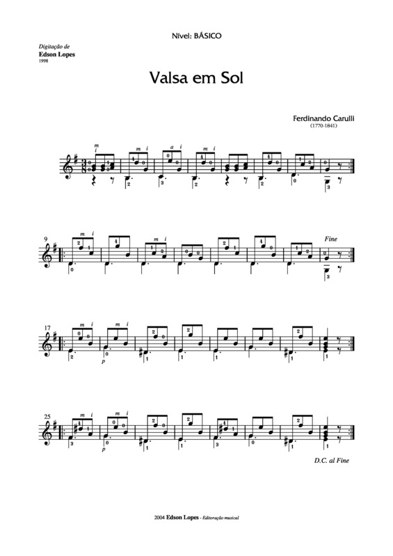 Partitura da música Valsa em Sol