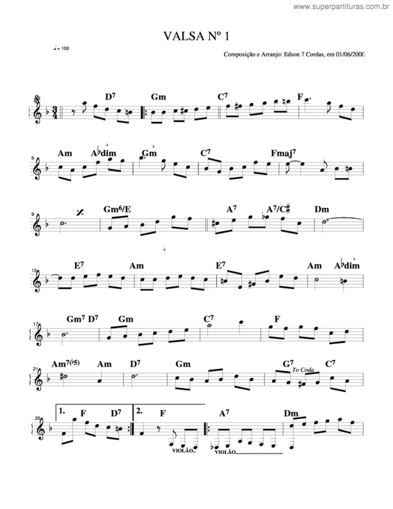 Partitura da música Valsa Nº 1 v.3