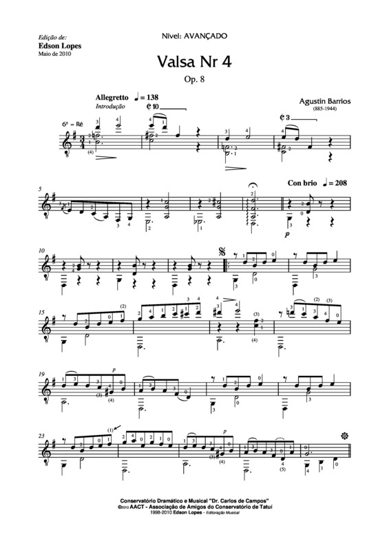 Partitura da música Valsa Nr 4 (Op. 8)