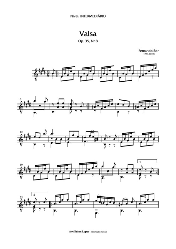 Partitura da música Valsa Op. 35 Nr 8