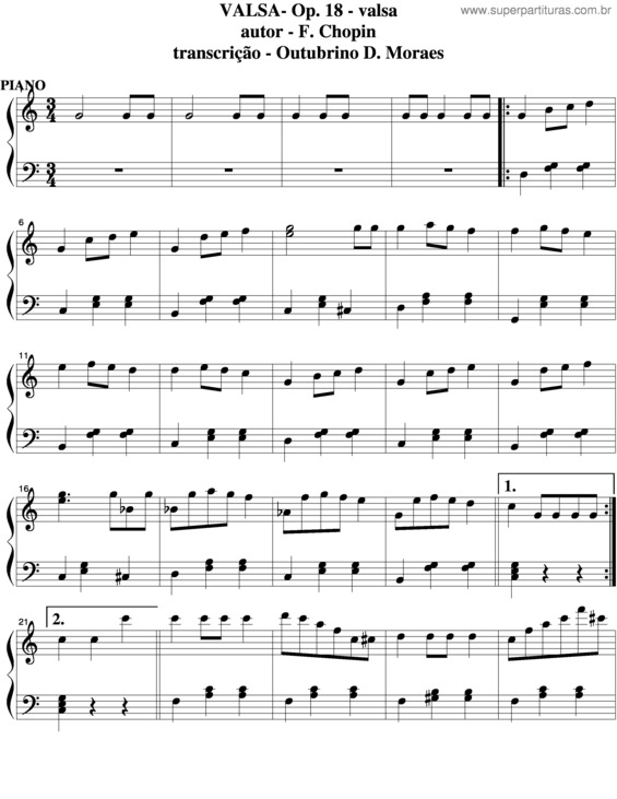 Partitura da música Valsa Op 18
