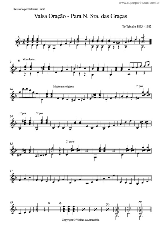 Partitura da música Valsa oração à N. Sra. das Graças