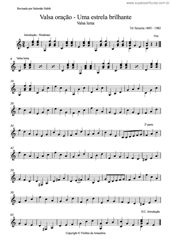 Partitura da música Valsa oração