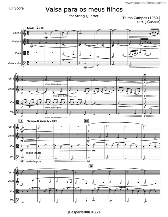 Partitura da música Valsa Para Os Meus Filhos – Telmo Campos