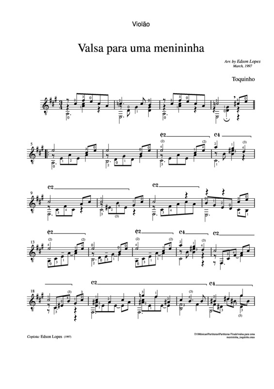 Partitura da música Valsa Para Uma Menininha