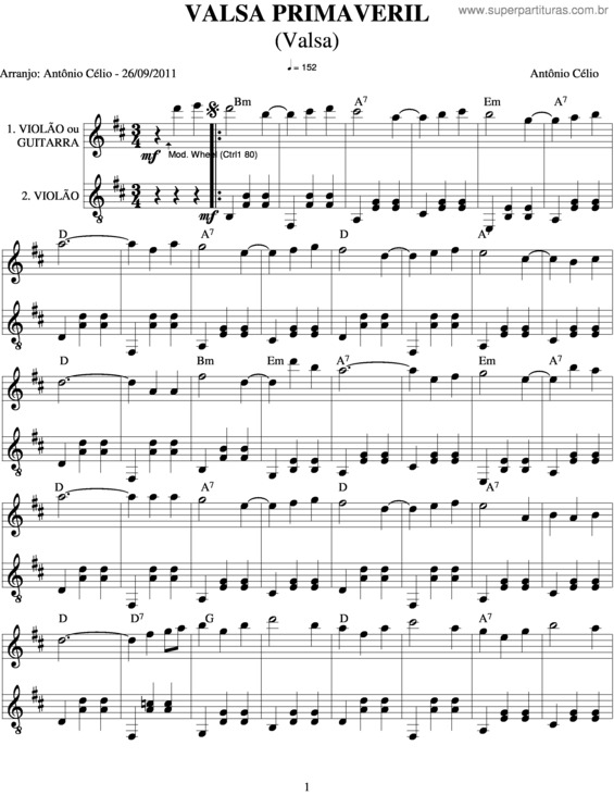 Partitura da música Valsa Primaveril