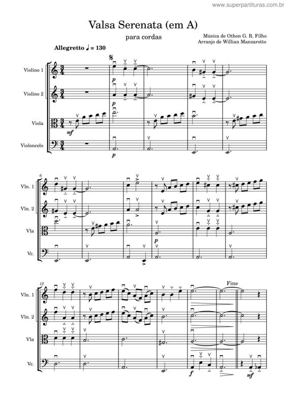 Partitura da música Valsa Serenata – Othon G Da Rocha Filho