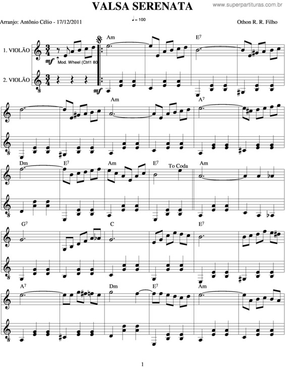 Partitura da música Valsa Serenata