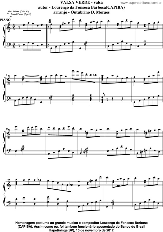 Partitura da música Valsa Verde v.2