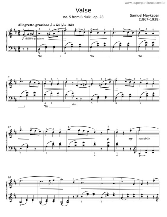 Partitura da música Valse – Samuel Maykapar