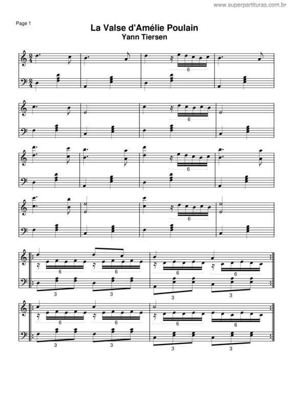 Partitura da música Valse Amelie