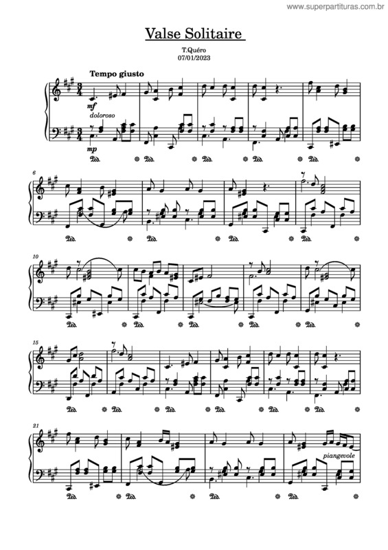 Partitura da música Valse Solitaire – T.Quéro