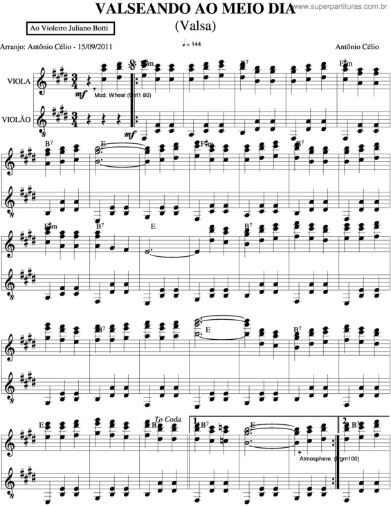 Partitura da música Valseando Ao Meio Dia