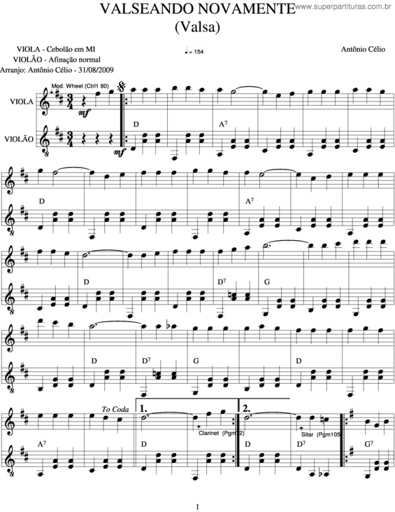 Partitura da música Valseando Novamente