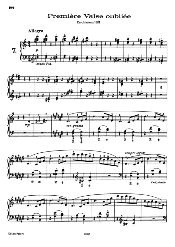 Partitura da música Valses Oubliées S.215