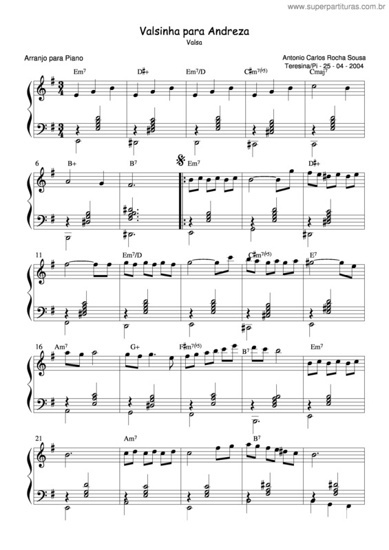 Partitura da música Valsinha Para Andreza