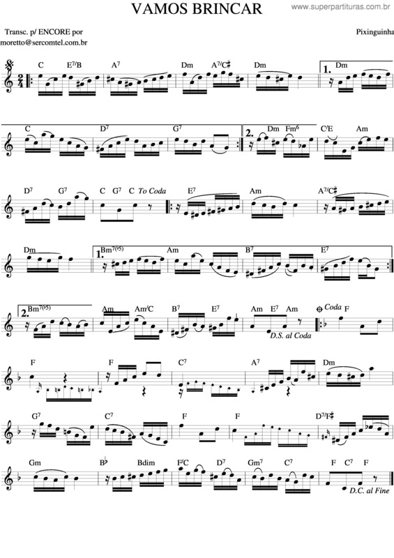 Partitura da música Vamos Brincar