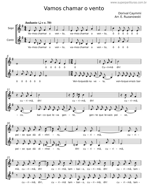 Partitura da música Vamos Chamar O Vento – Dorival Caymmi