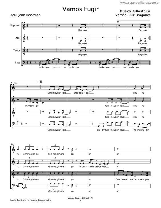 Partitura da música Vamos Fugir – Gilberto Gil v.2