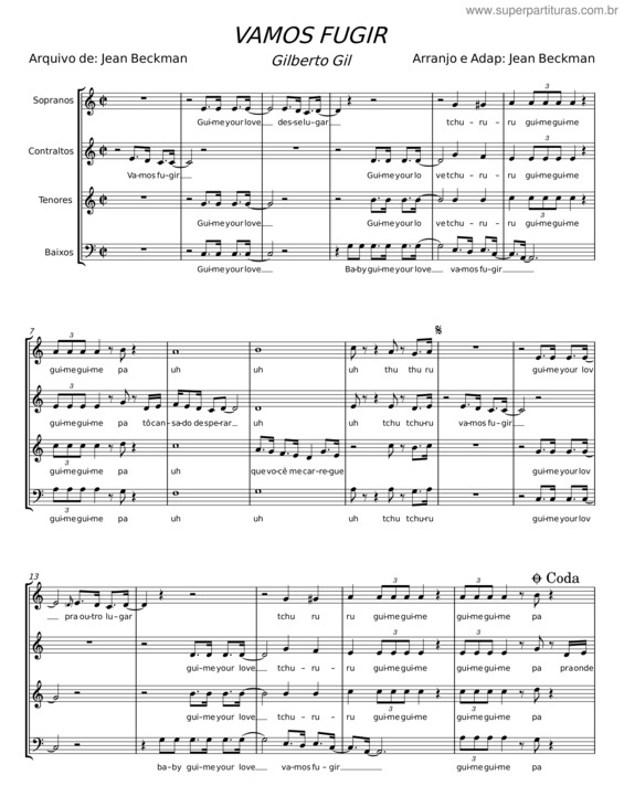 Partitura da música Vamos Fugir – Gilberto Gil