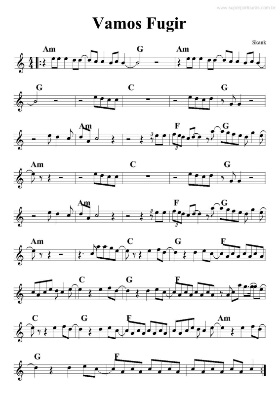 Partitura da música Vamos Fugir v.2