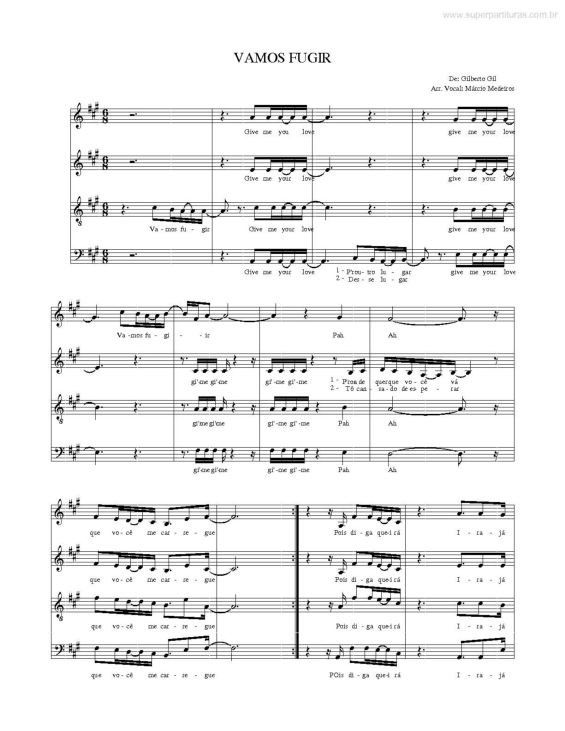 Partitura da música Vamos Fugir v.3