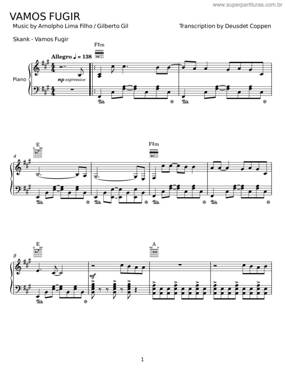 Partitura da música Vamos Fugir v.8