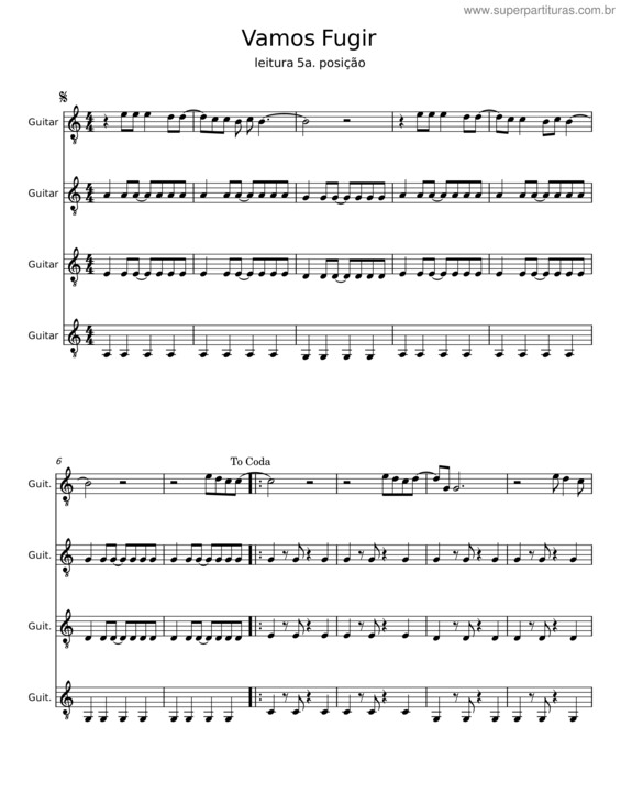 Partitura da música Vamos Fugir v.9