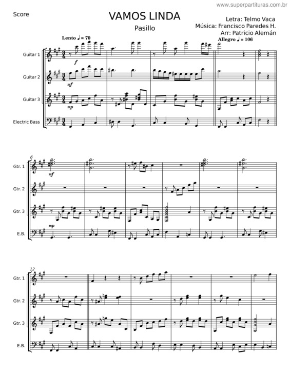 Partitura da música Vamos Linda – Telmo Vaca;Francisco Paredes H.