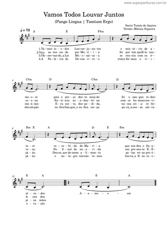 Partitura da música Vamos Todos Louvar Juntos – Monica Siqueira