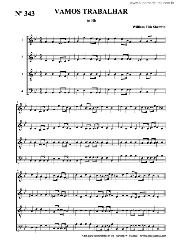 Partitura da música Vamos Trabalhar