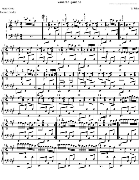 Partitura da música Vanerão Gaúcho