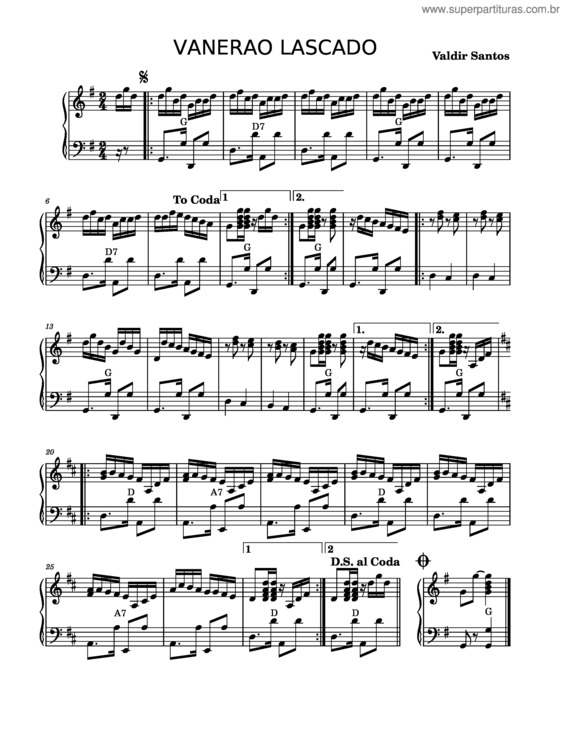 Partitura da música Vanerão Lascado – Valdir Santos