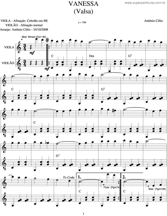 Partitura da música Vanessa v.2