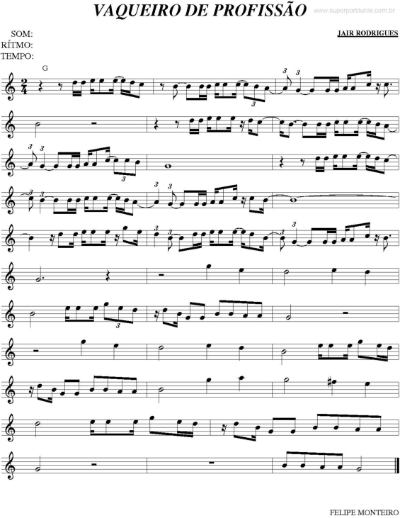 Partitura da música Vaqueiro de Profissão