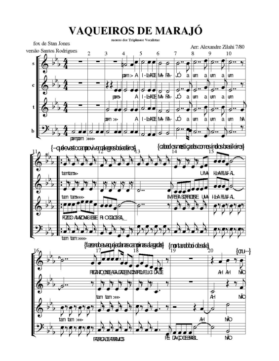 Partitura da música Vaqueiros de Marajó