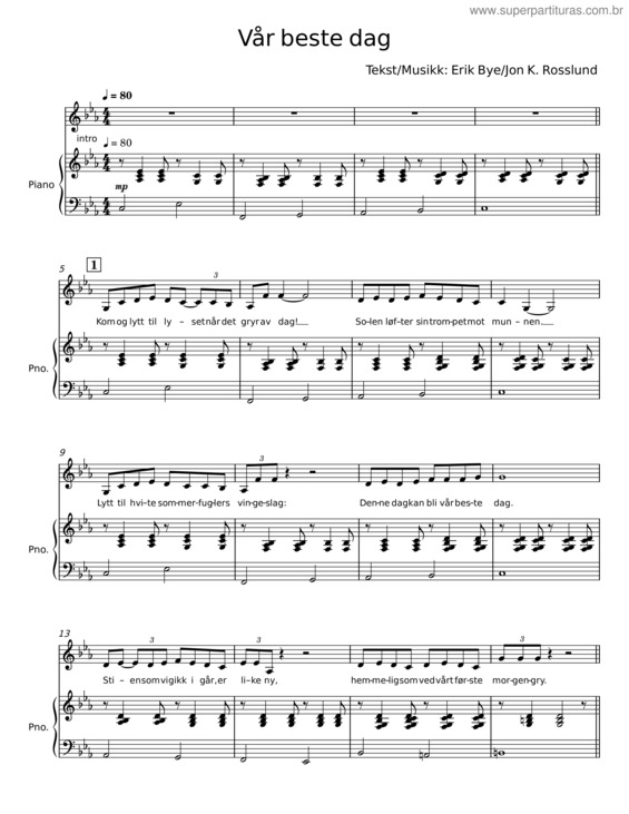 Partitura da música Var Beste Dag – Erik Bye