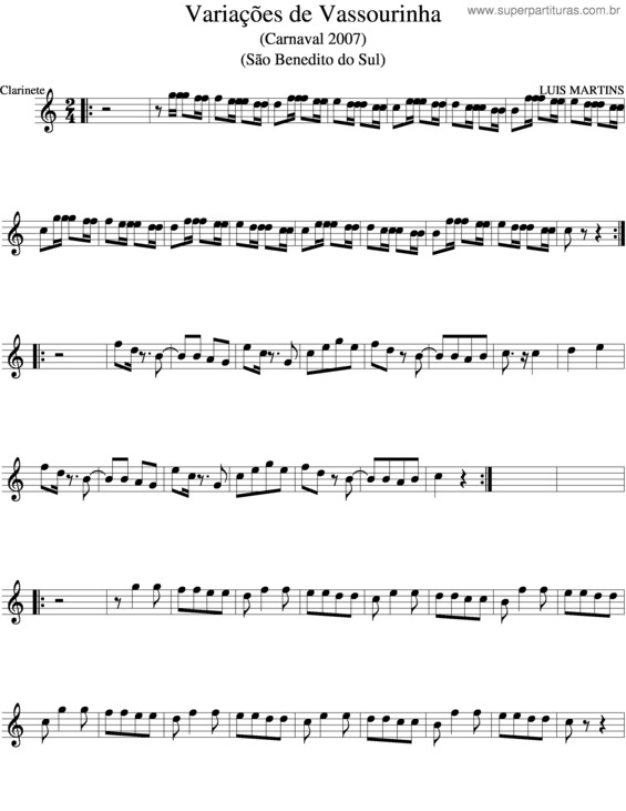 Partitura da música Variações De Vassourinha 2007 Luis