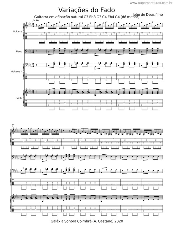 Partitura da música Variações Fado Dó Menor