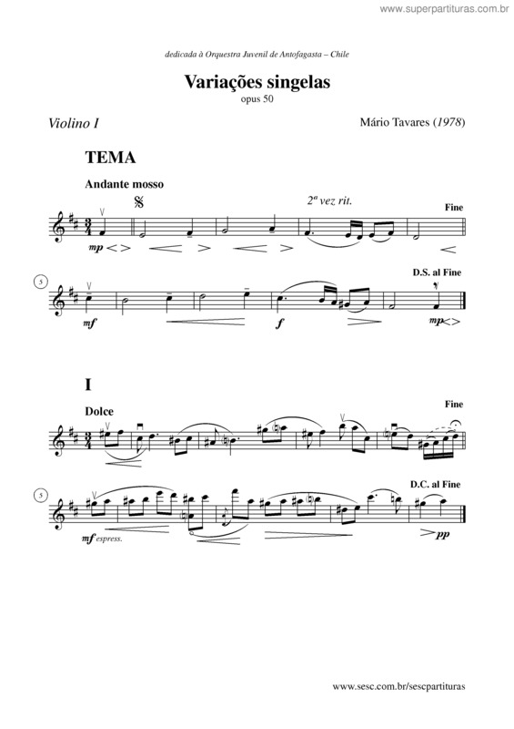 Partitura da música Variações singelas v.2