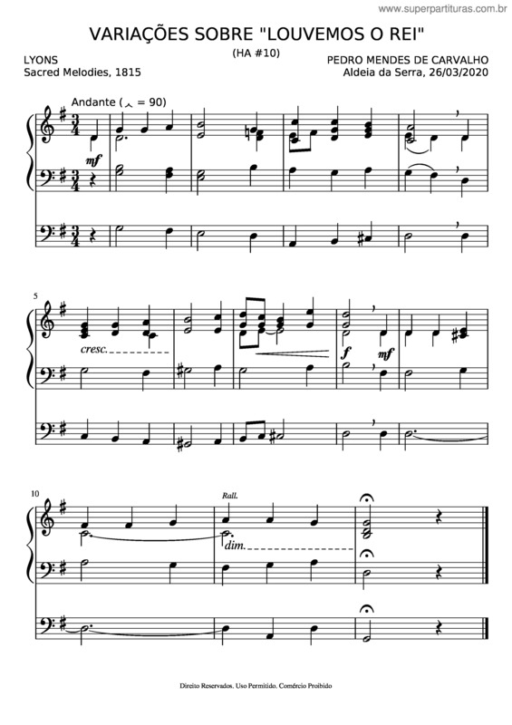 Partitura da música Variações Sobre #10 Louvemos O Rei