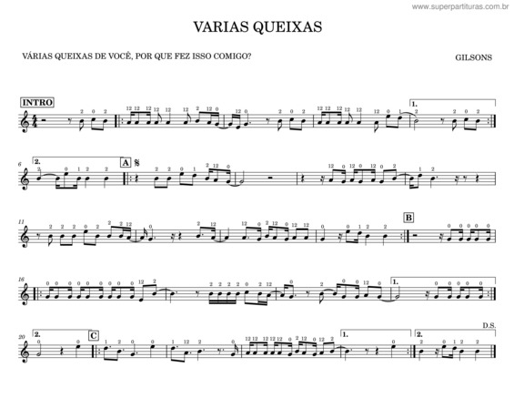 Partitura da música Varias Queixas – Gilsons